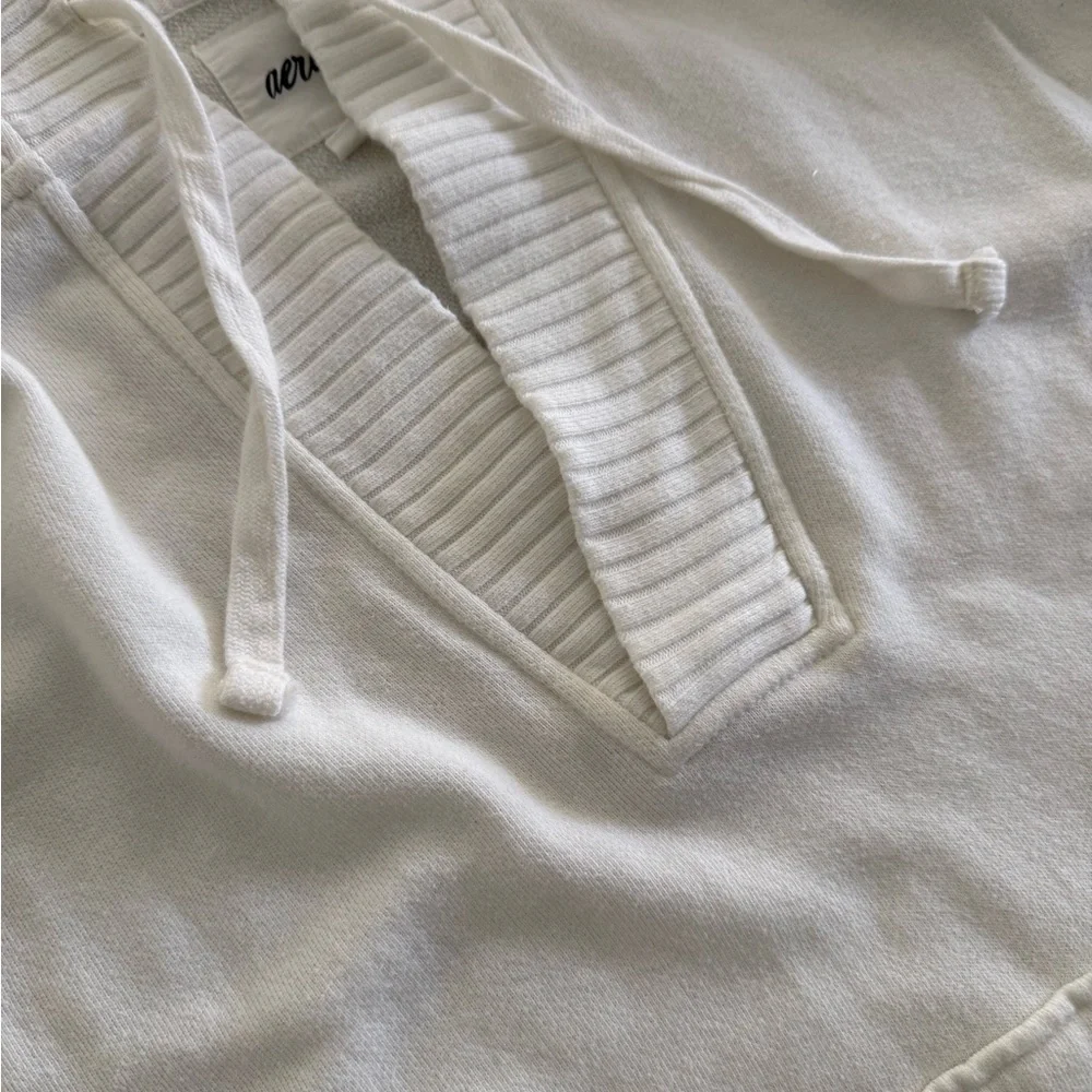 Aerie hoodie sweatshirt v neck with knit trim size XS oversized *white ivory* - Picture 3 of 5
